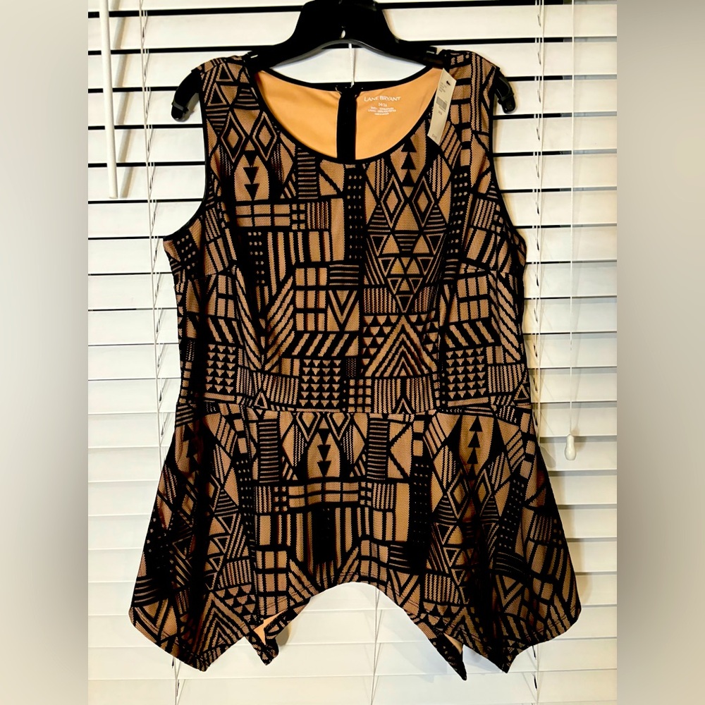 NWT Lane Bryant Tank Top Womens 14/16 Black Mesh Stretchy Knit Asymmetric